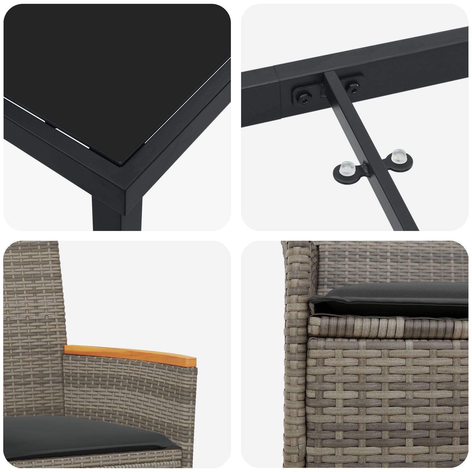 Conjunto de Comedor de Jardín  de 3 Piezas con Cojines Gris Poliratán V0138 Vetonek