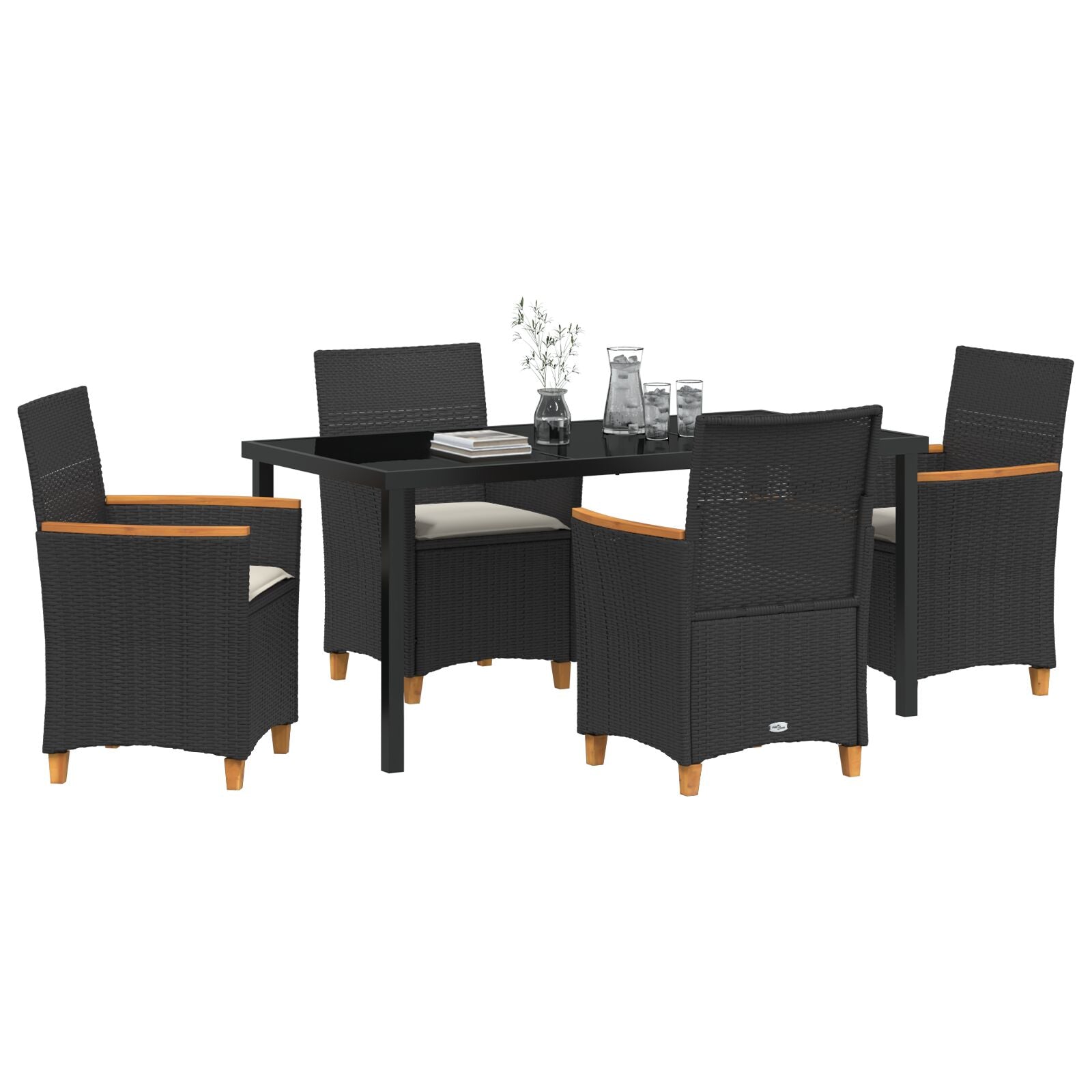 Set de Comedor de Jardín  de 5 Piezas con Cojines Negro Poliratán V0091 Vetonek