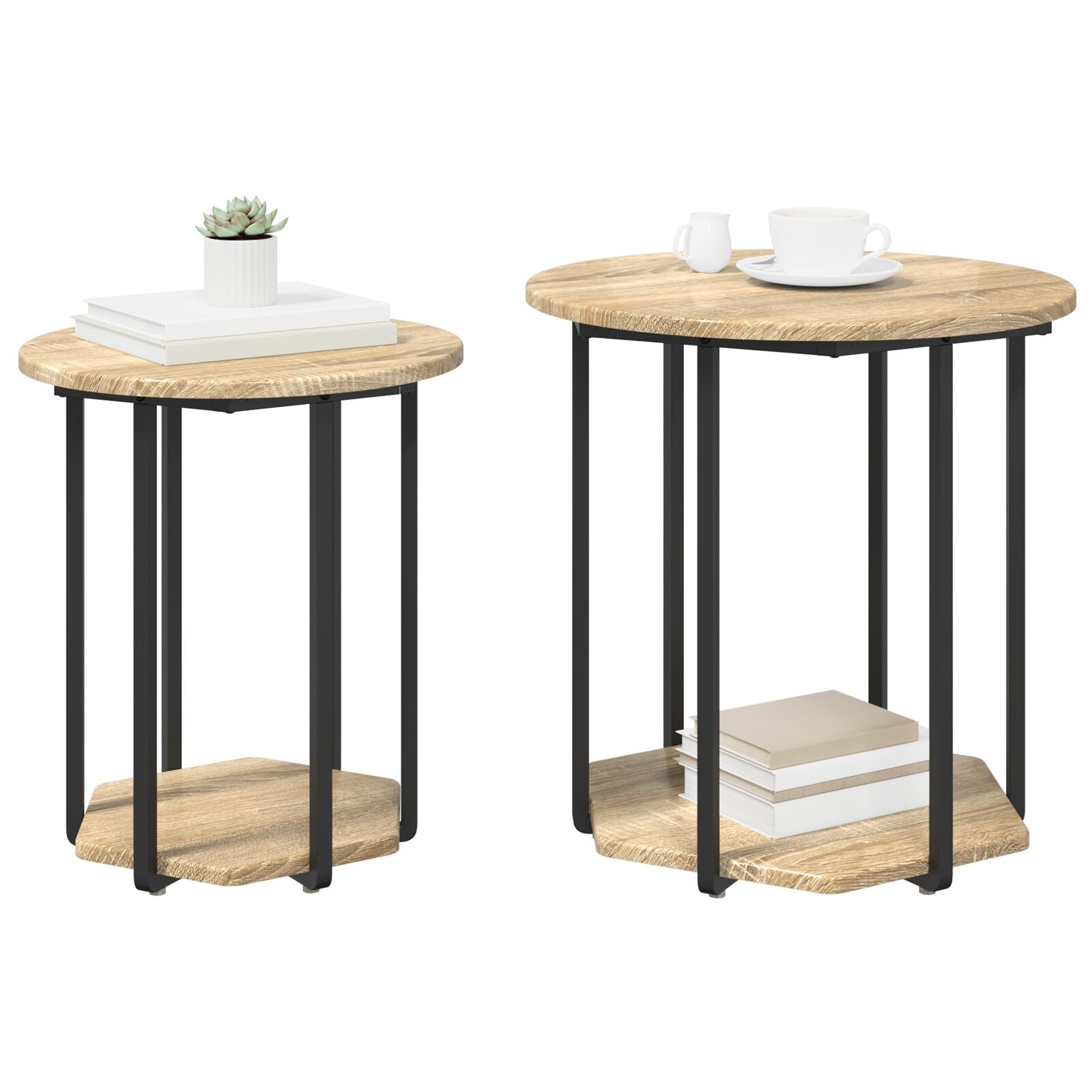 Mesa auxiliar de 2 piezas de madera de roble Sonoma y metal V4351 Vetonek