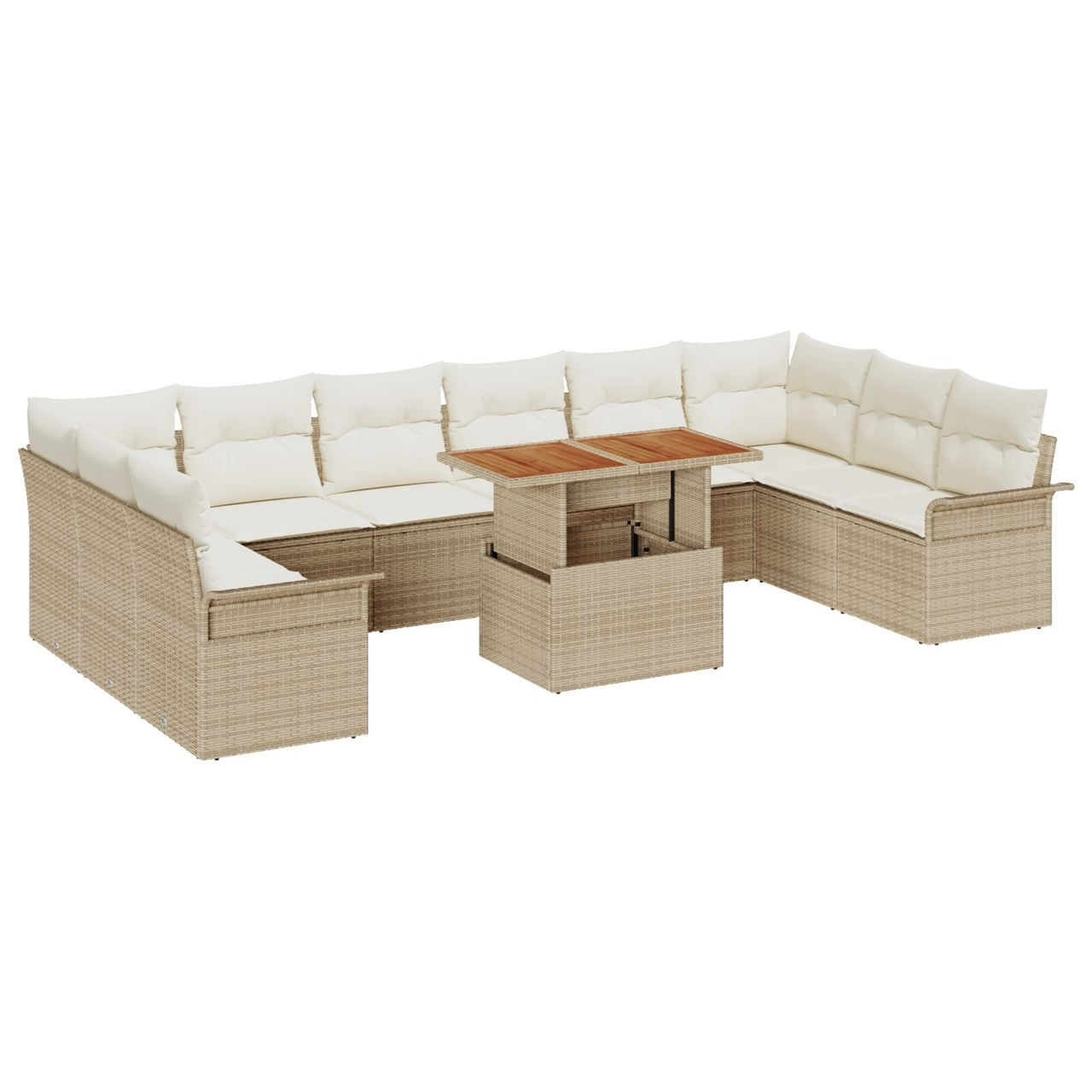 Conjunto de Comedor de Jardín de 11 Piezas con Cojines Ratán Beige Acacia V4998 Vetonek