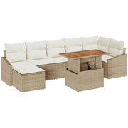 8-Piece Garden Dining Set with Cushions Beige Rattan Acacia V9825 Vetonek