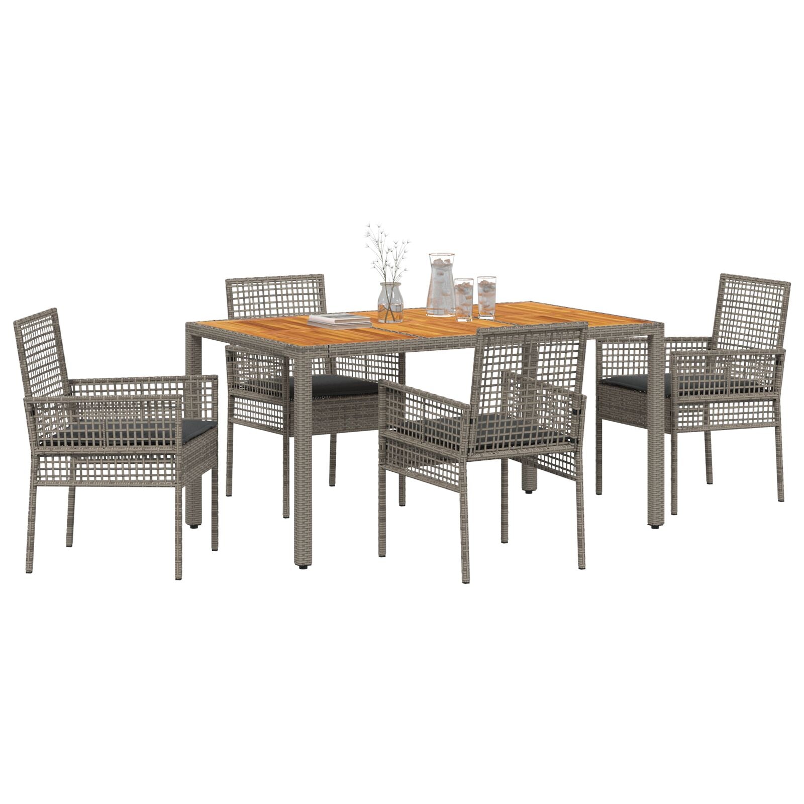 Conjunto de Comedor de Jardín  de 5 Piezas con Cojines Gris Poliratán V1310 Vetonek