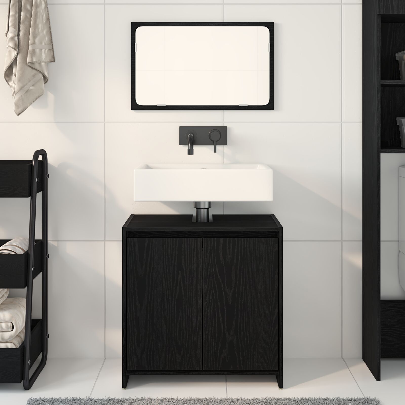 Armario de baño con espejo de madera de roble negro 60x33x61 cm de madera de ingeniería V9107 Vetonek