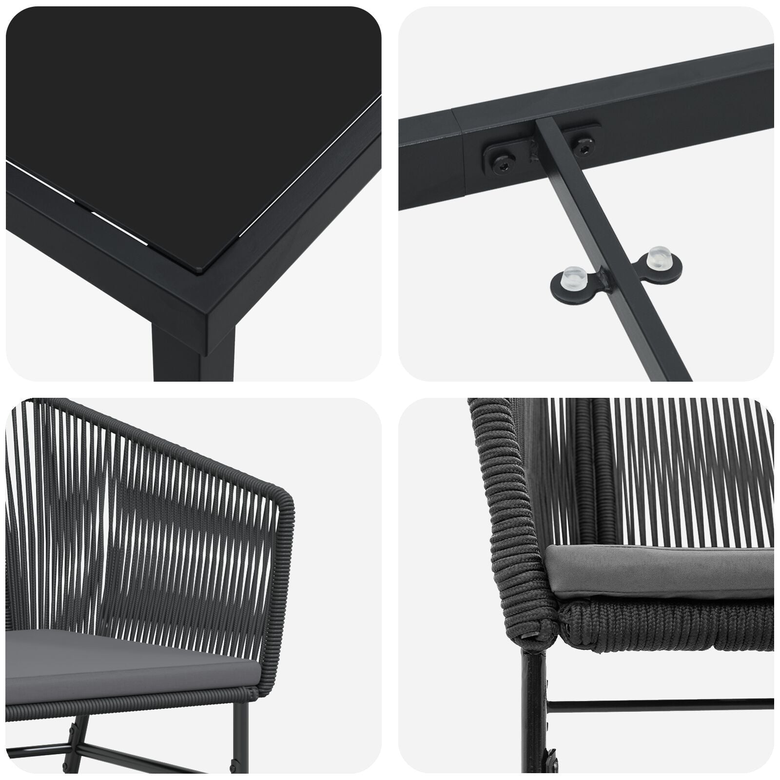 Juego de Comedor de Jardín de 7 Piezas con Cojines Negro Poliratán V8432 Vetonek