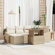 Conjunto de 7 Piezas para Comedor de Jardín con Cojines Beige de Rattan Sintético y Acacia V9757 Vetonek