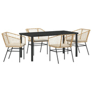 Conjunto de Comedor de Jardín  de 5 Piezas con Cojines Marrón Poliratán V8340 Vetonek