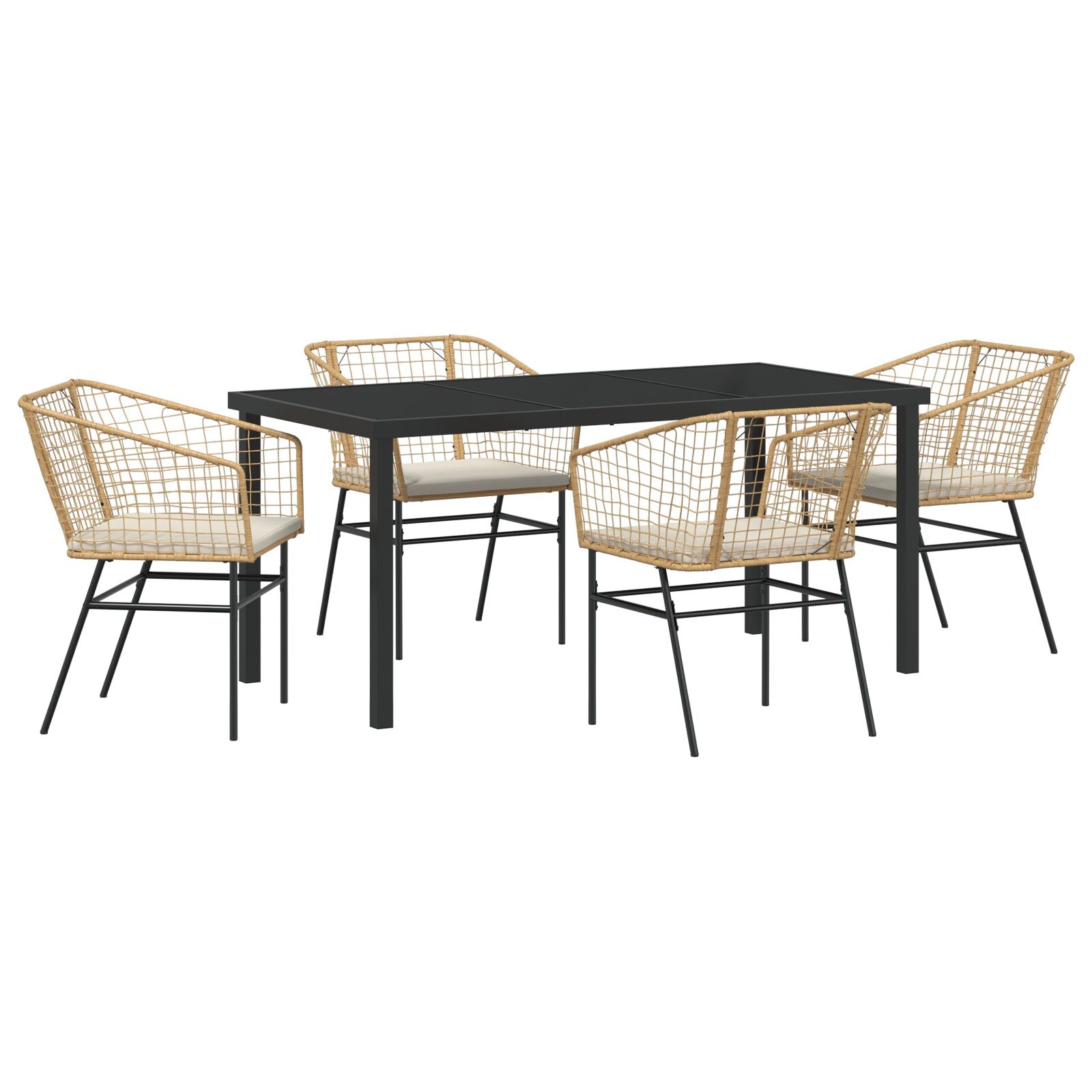 Conjunto de Comedor de Jardín  de 5 Piezas con Cojines Marrón Poliratán V8340 Vetonek