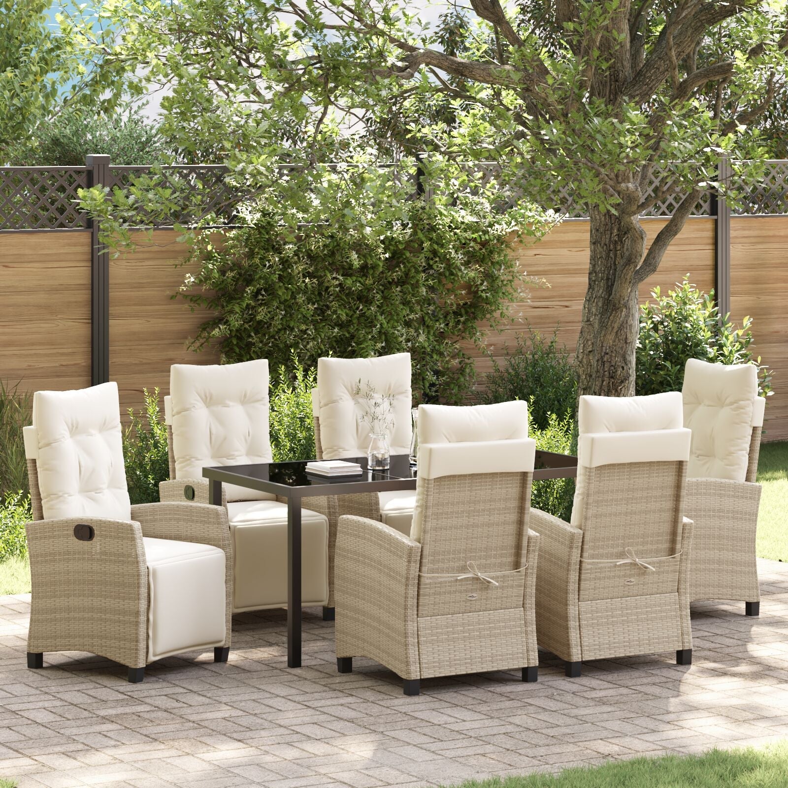 Conjunto de Comedor de Jardín de 7 Piezas Beige Rattan Poliratán V3666 Vetonek