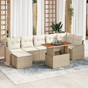 8-Piece Garden Dining Set with Cushions Beige Rattan Acacia V9825 Vetonek