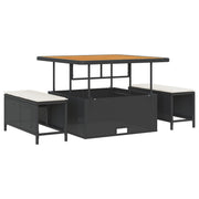 Conjunto de Comedor de Jardín de 3 Piezas con Cojines Negros de Poliratán y Acacia V0094 Vetonek