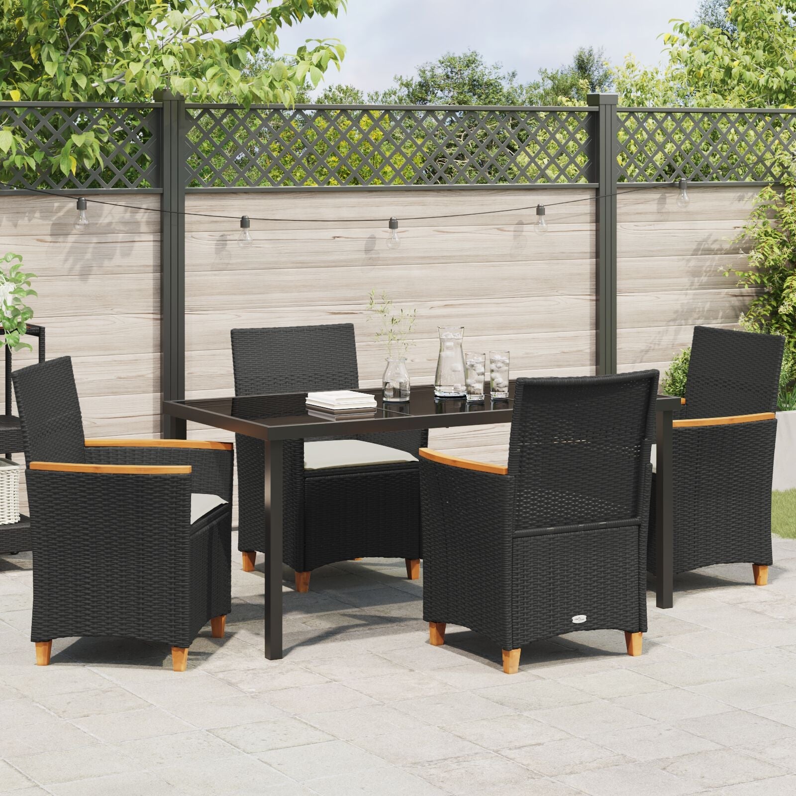 Set de Comedor de Jardín  de 5 Piezas con Cojines Negro Poliratán V0091 Vetonek