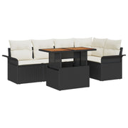 6 Piece Garden Dining Set with Cushions Black Polymeric Rattan Acacia V4479 Vetonek