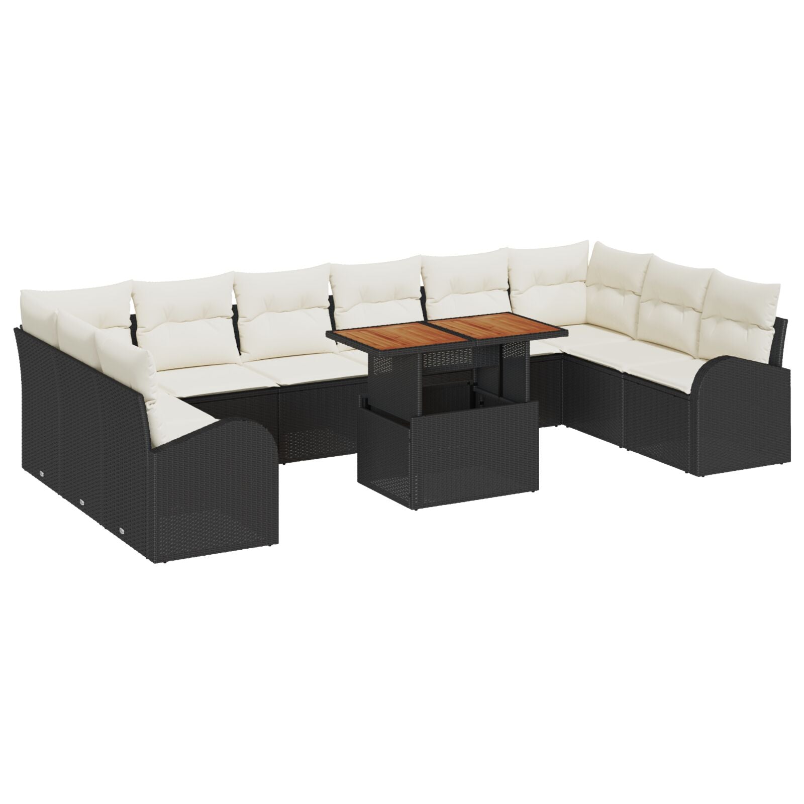 Conjunto de Comedor de Jardín de 11 Piezas con Cojines Ratán Poliéster Negro Acacia V7487 Vetonek