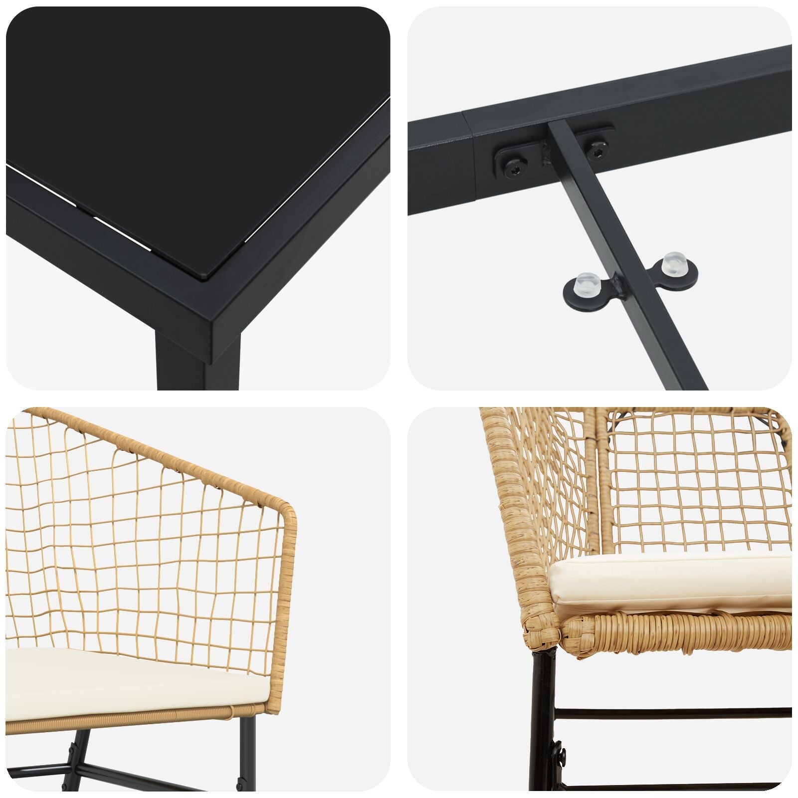 Conjunto de Comedor de Jardín  de 3 Piezas con Cojines Marrón Ratan Polipropileno V8319 Vetonek