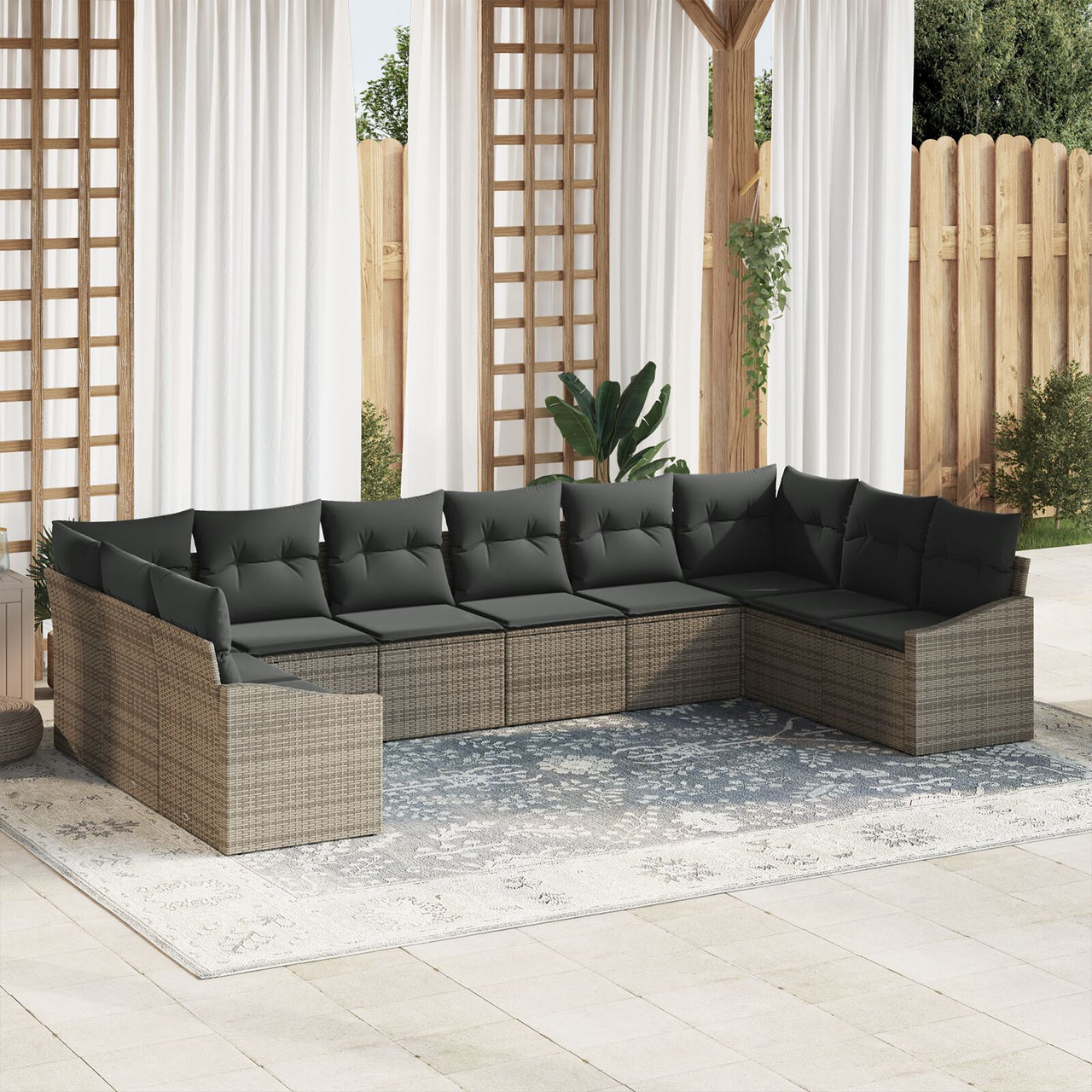 10-Piece Garden Dining Set with Gray Cushions Polyrattan V8394 Vetonek