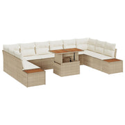Conjunto de Comedor de Jardín de 11 Piezas con Cojines Beige Poliratán Acacia V2229 Vetonek