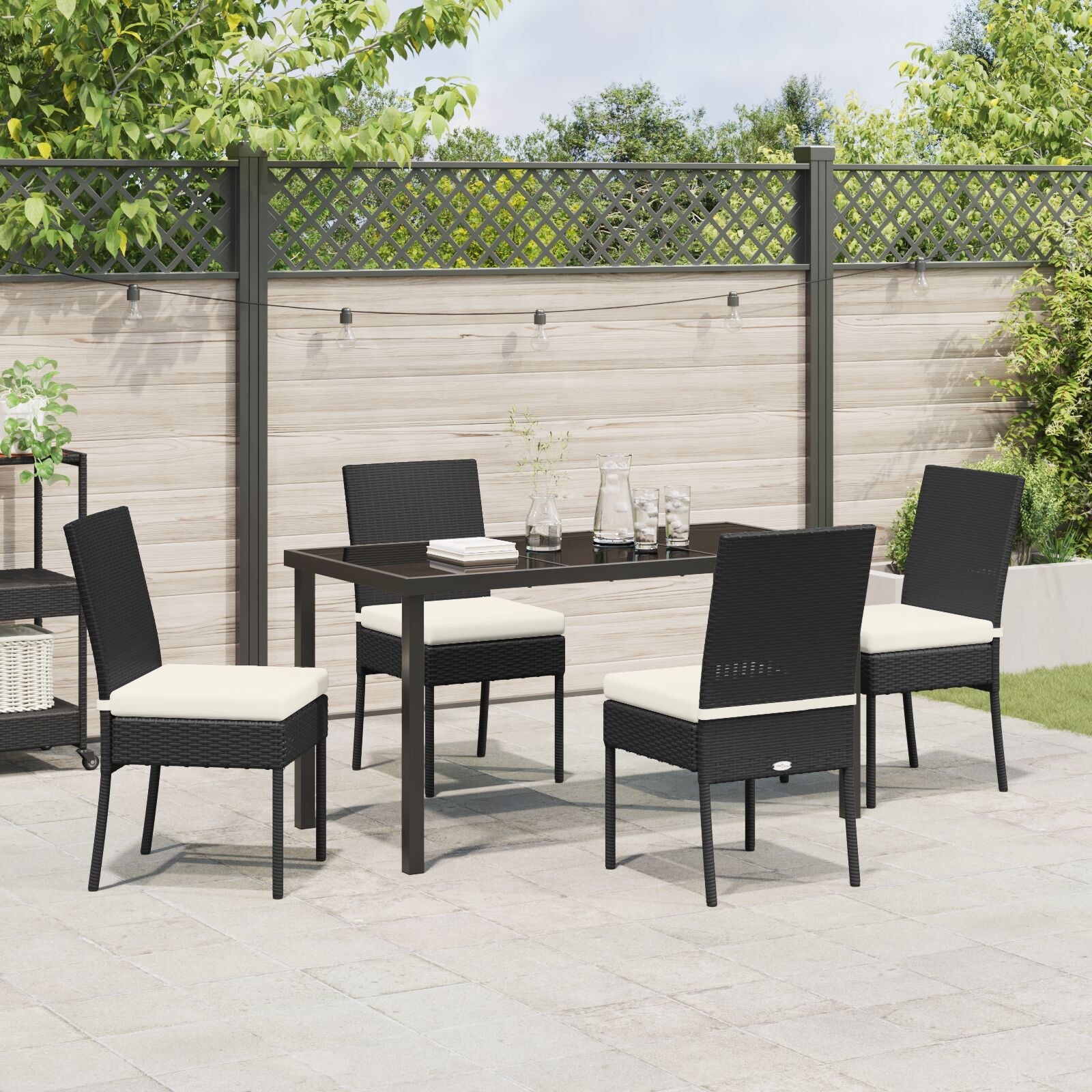 Conjunto de Comedor de Jardín  de 5 Piezas Negro Poliratán V1342 Vetonek