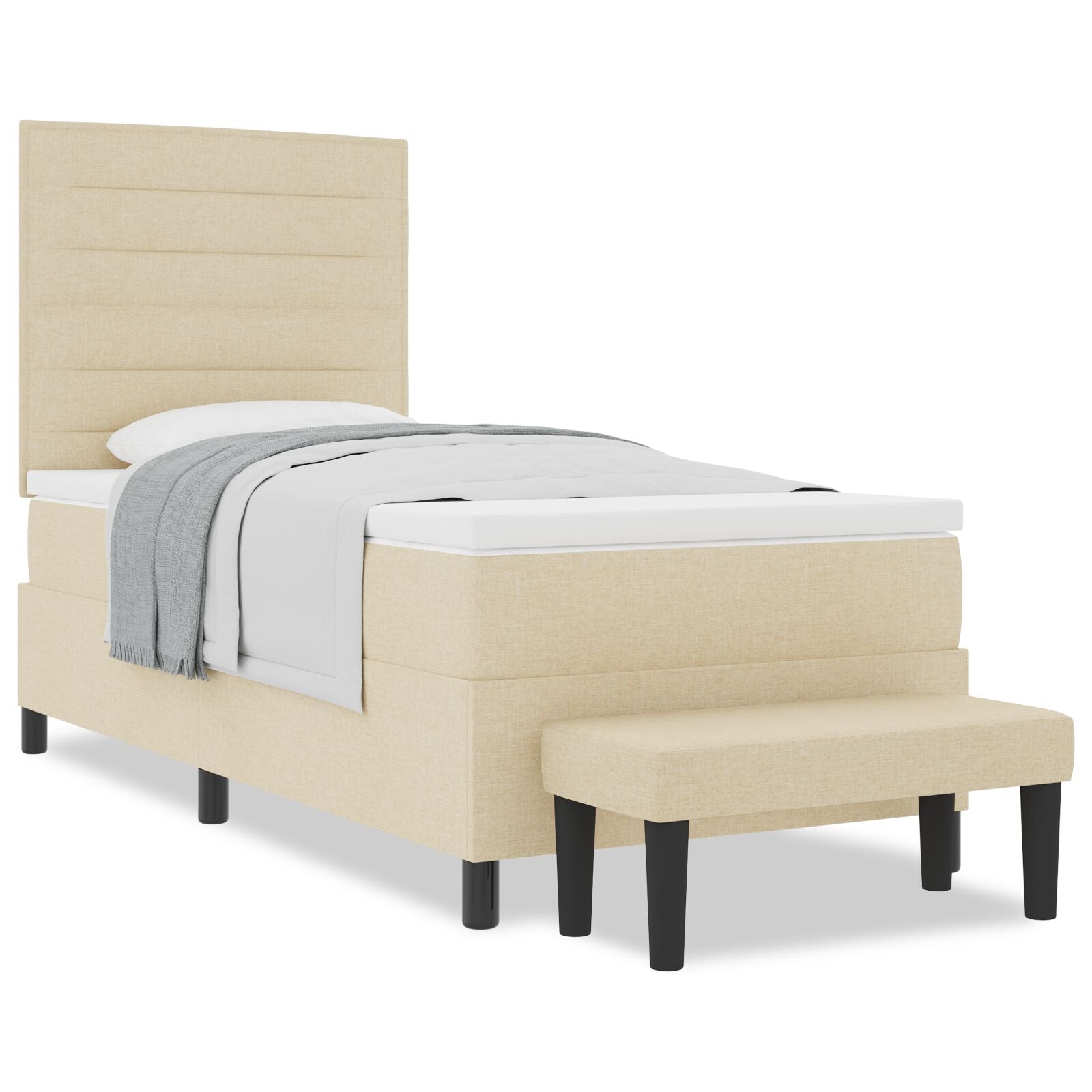 Cama con Base y Colchón & Banco Color Crema 80x200 cm Tela V9981 Vetonek