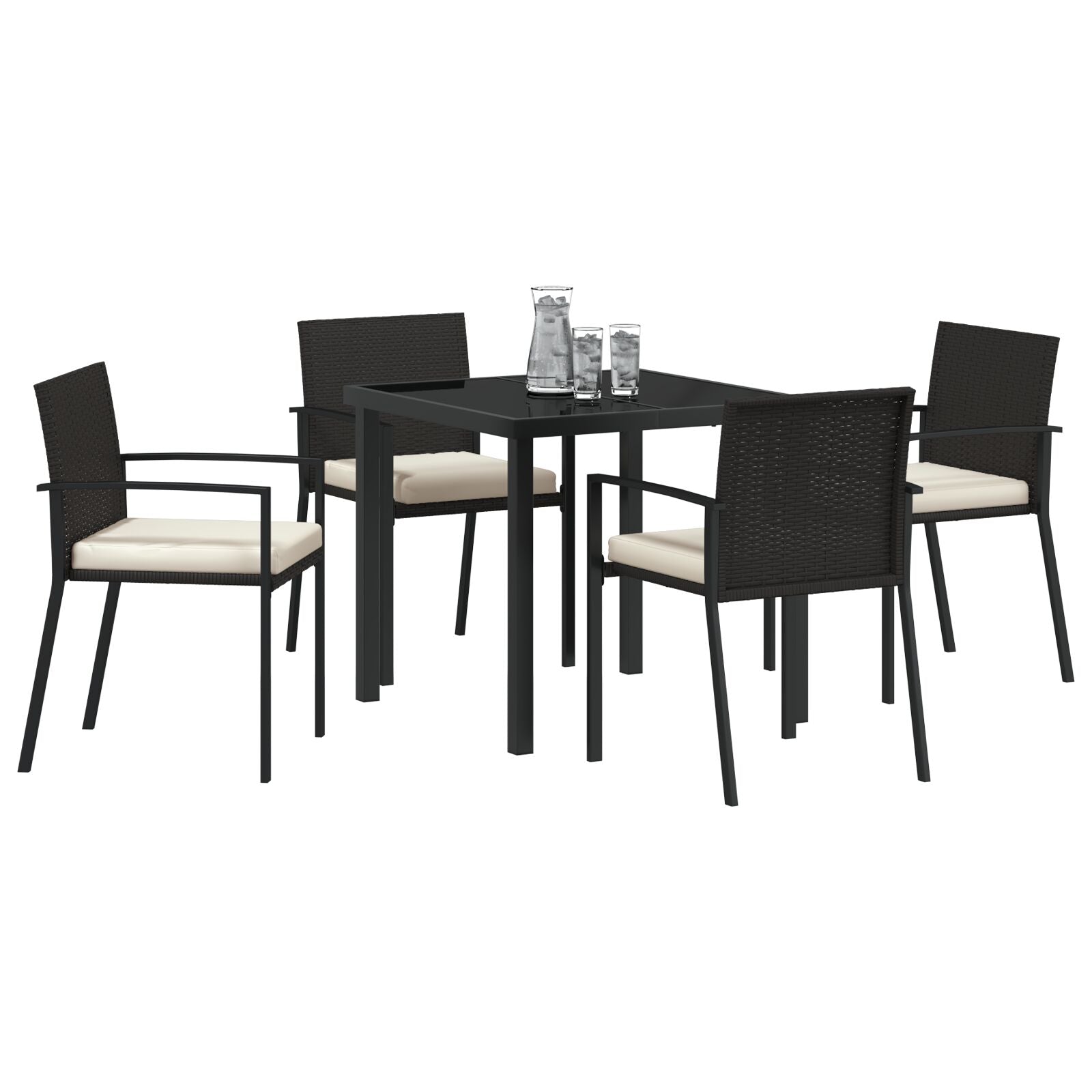 Conjunto de comedor de jardín de 5 piezas Poliratán negro V1618 Vetonek