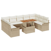 10-Piece Garden Dining Set with Cushions Beige Rattan Polyester V4929 Vetonek