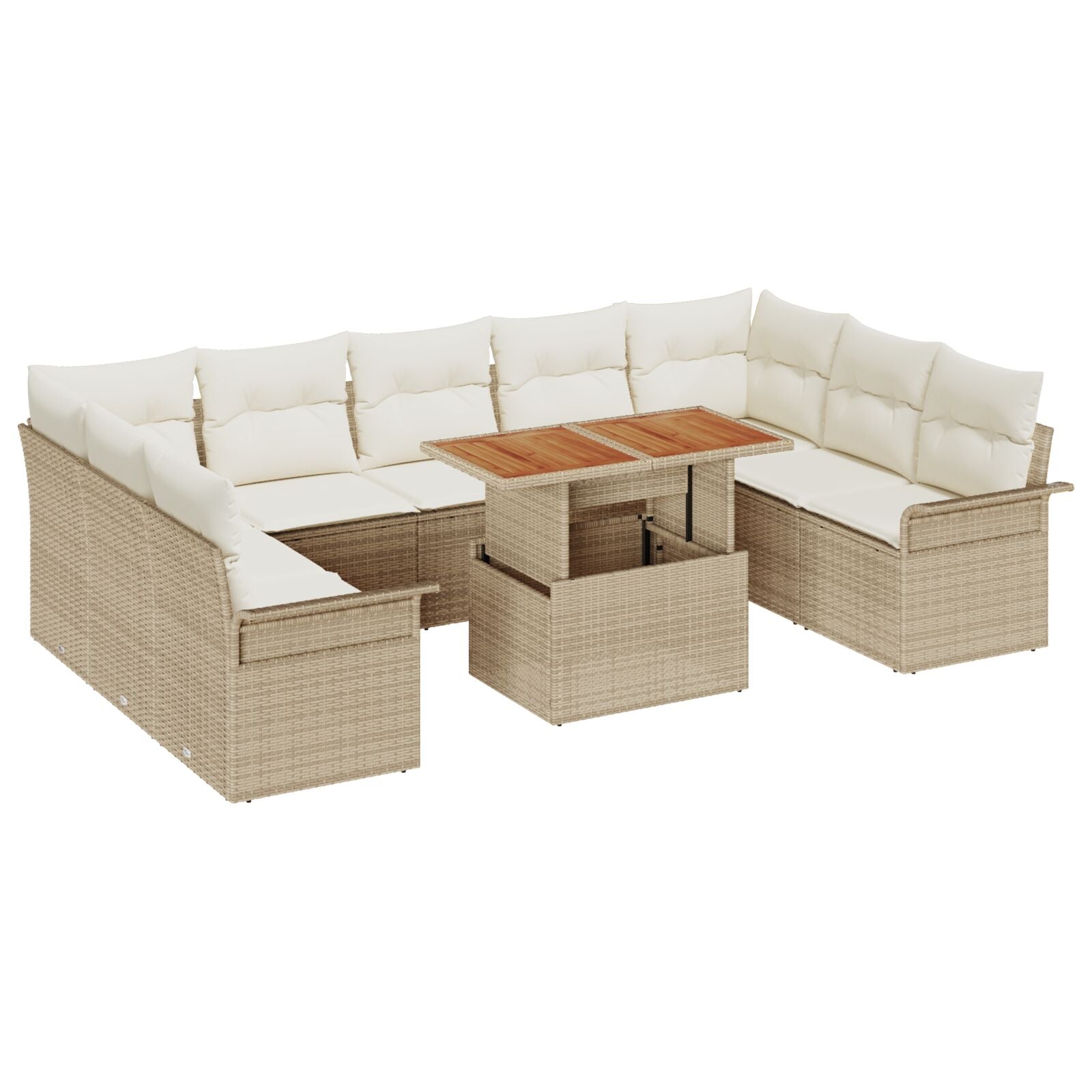 10-Piece Garden Dining Set with Cushions Beige Rattan Polyester V4929 Vetonek