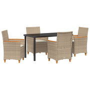Conjunto de Comedor de Jardín  de 5 Piezas con Cojines Beige Poliratán V0220 Vetonek