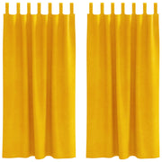 Blackout Curtains with Hanging Ties 2 pcs Mustard Yellow Velvet V3709 Vetonek