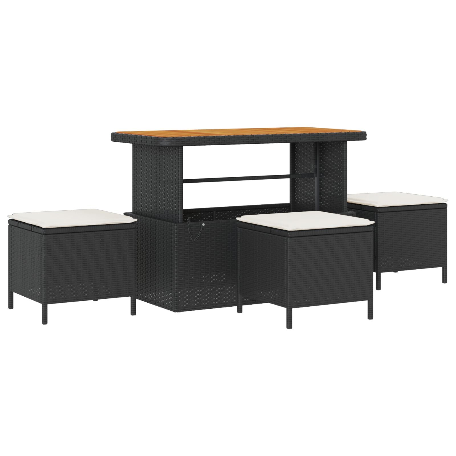 4-Piece Garden Dining Set with Black Polyrattan and Acacia Cushions V0247 Vetonek