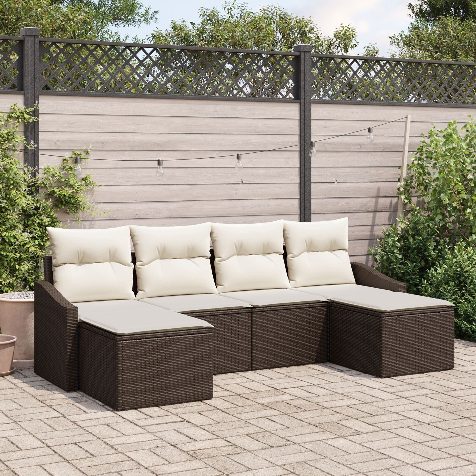 6 Piece Garden Dining Set with Cushions Brown Polyester Rattan V7687 Vetonek