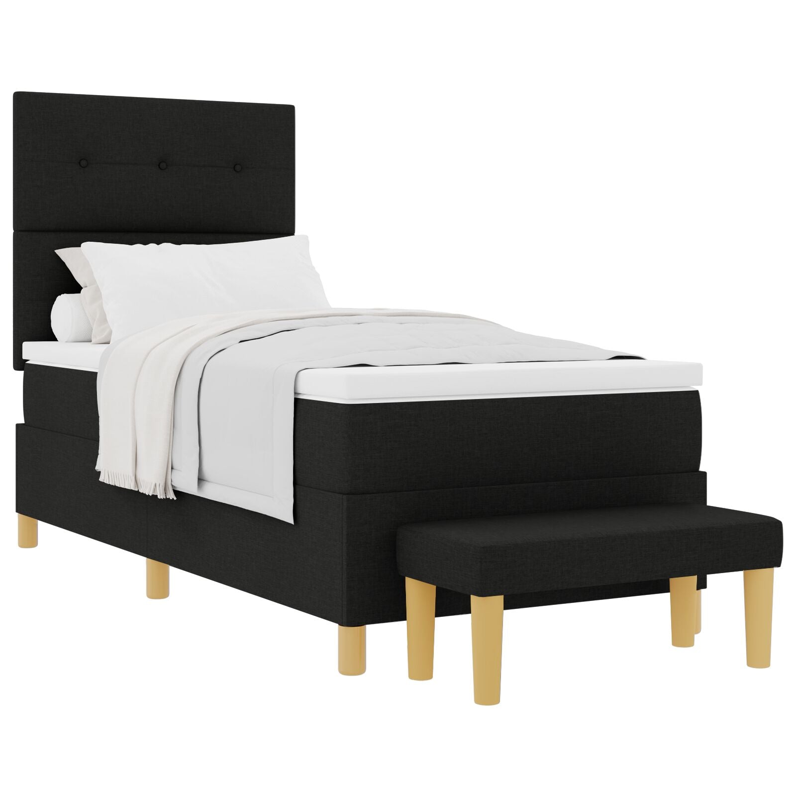 Box Spring bed with mattress and black bench 90x190 cm fabric V3100 Vetonek