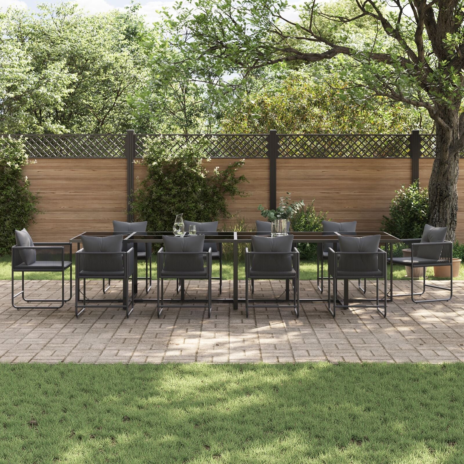 Set da pranzo da giardino 13 pezzi con cuscini in acciaio e rattan sintetico V1705 Vetonek