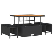 Conjunto de Comedor de Jardín de 3 Piezas con Cojines Negro de Poliratán Acacia V0087 Vetonek
