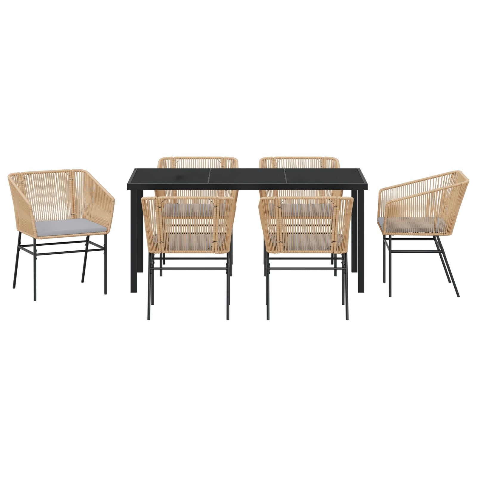 Set de Comedor de Jardín  de 7 Piezas con Cojines Marrón Ratán Poliéster V8494 Vetonek