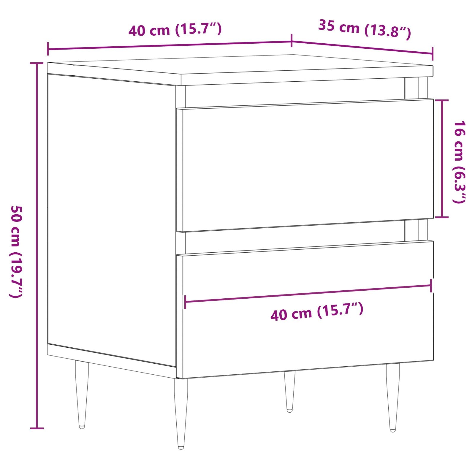 Tables de chevet 2 pcs Chêne fabriqué à la main 40x35x50 cm Bois d'ingénierie V3393 Vetonek