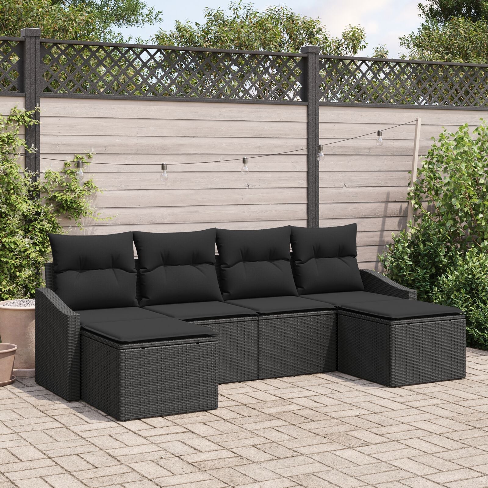 6 Piece Garden Dining Set with Black Polyester Rattan Cushions V7731 Vetonek