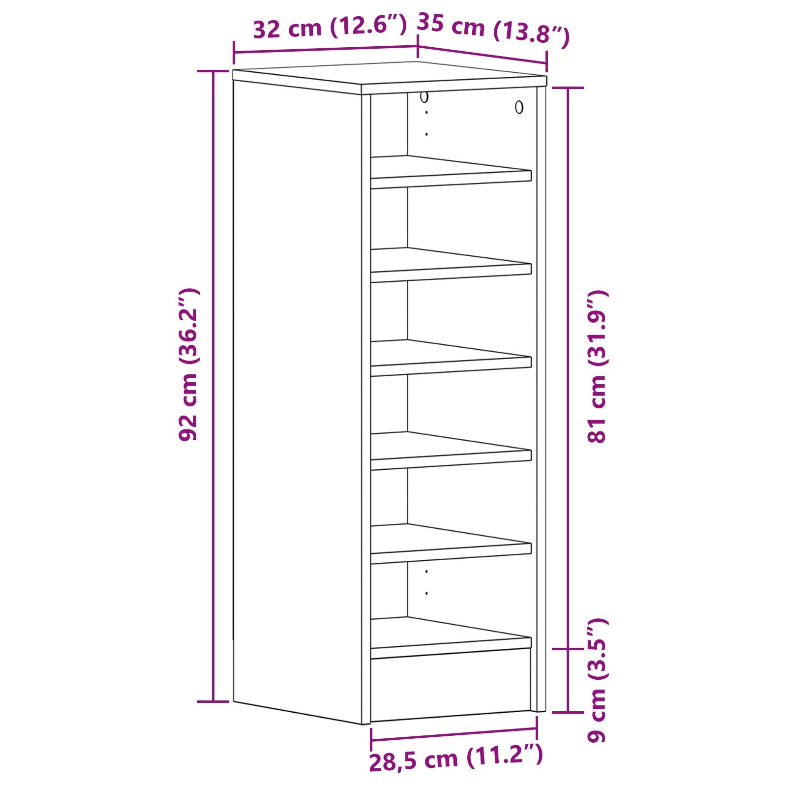 Zapatero Negro Roble 31,5x35x90 cm Madera de alta calidad V0875 Vetonek
