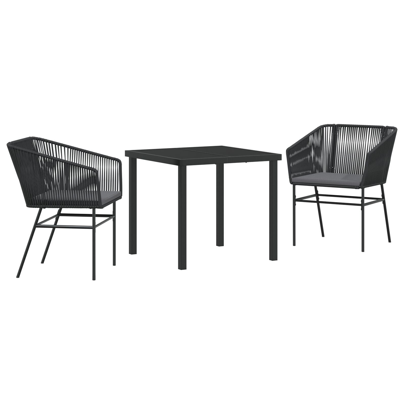 Set de Comedor de Jardín  de 3 piezas con Cojines Negro Poliratán V8388 Vetonek