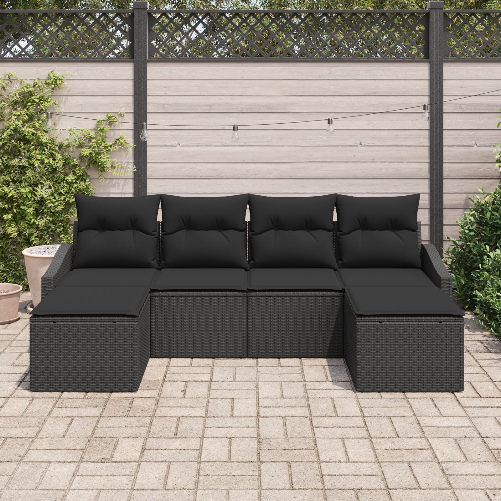 6 Piece Garden Dining Set with Black Polyester Rattan Cushions V7731 Vetonek