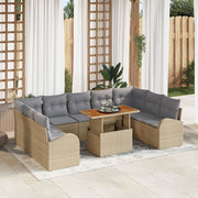 10 Piece Garden Dining Set with Cushions Beige Polyester Rattan Acacia V7432 Vetonek