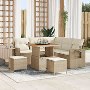 Conjunto de Sofá de Jardín de 8 Piezas con Cojines Ratán Beige Acacia, Conjunto de Comedor de Jardín de 3 Piezas con Cojines Ratán Beige Acacia V8609 Vetonek