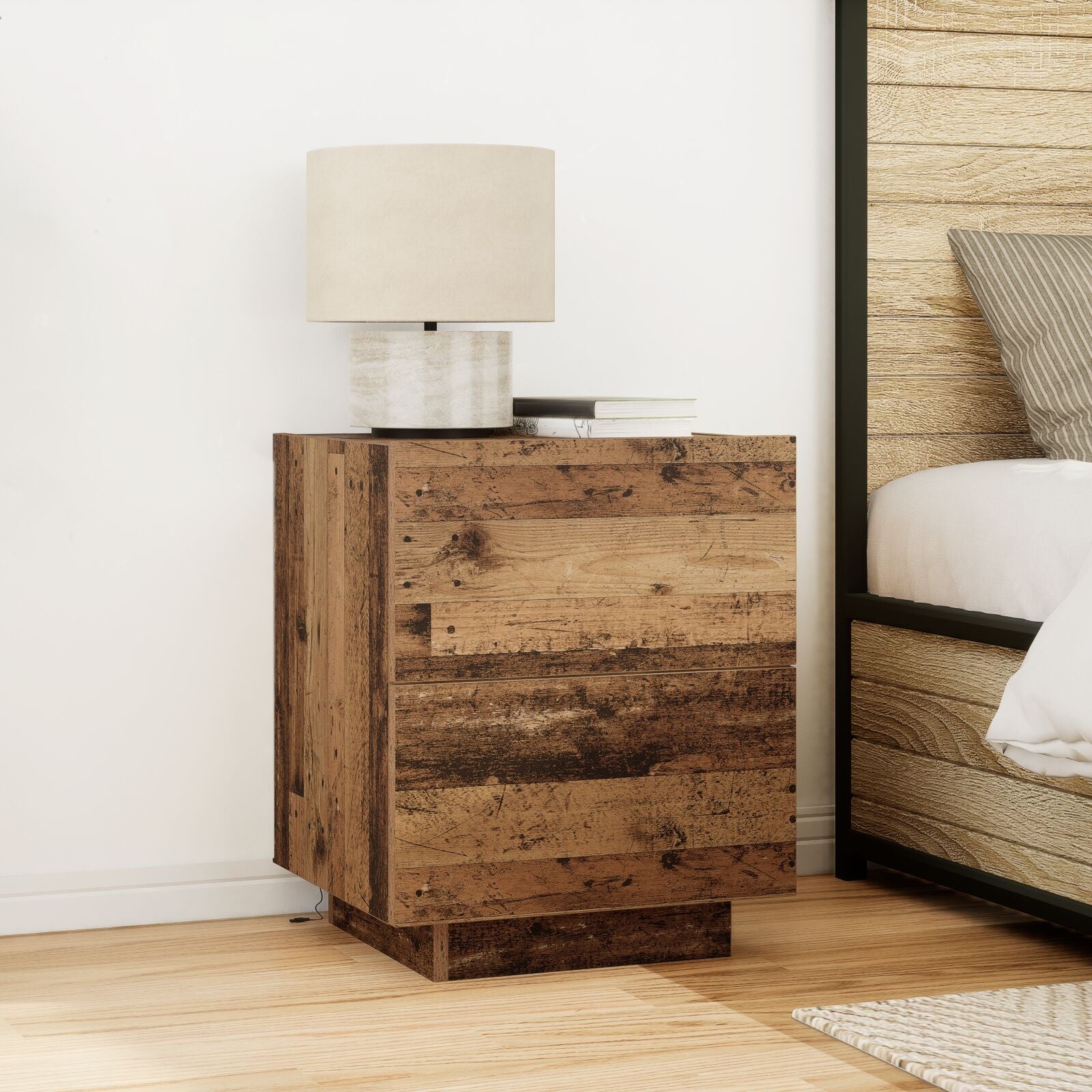 Tables de chevet avec lumières LED 2 pcs Vieux Bois 45x40x55 cm V4248 Vetonek