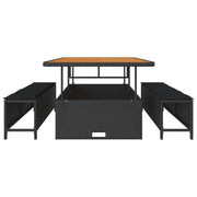 Conjunto de Comedor de Jardín de 3 Piezas con Cojines Negro de Poliratán Acacia V0087 Vetonek