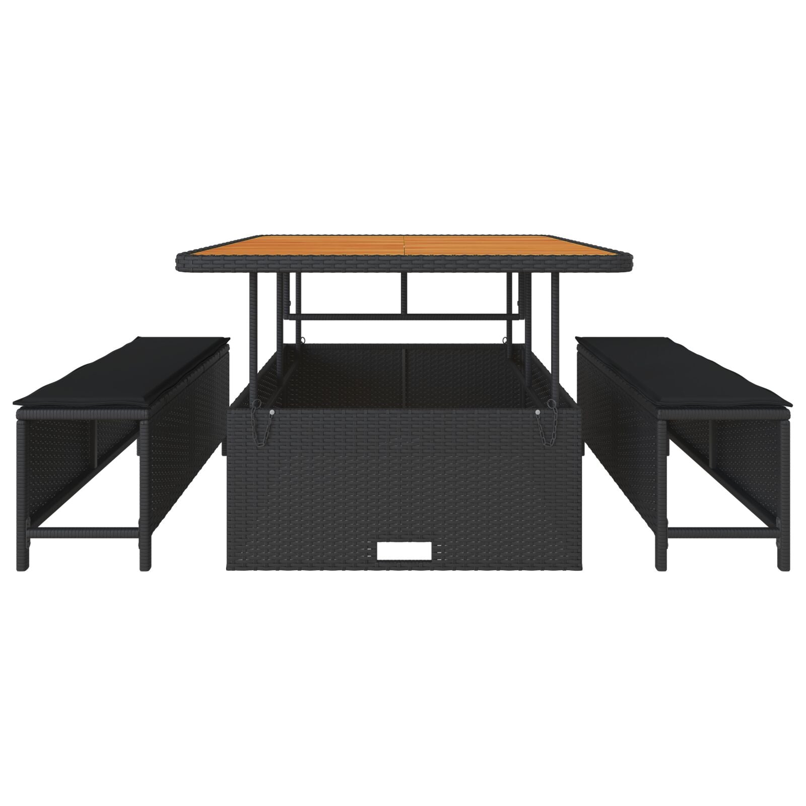 Conjunto de Comedor de Jardín de 3 Piezas con Cojines Negro de Poliratán Acacia V0087 Vetonek