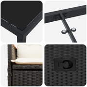 Conjunto de Comedor de Jardín  de 3 Piezas con Cojines de Ratán Poliéster Negro V5241 Vetonek