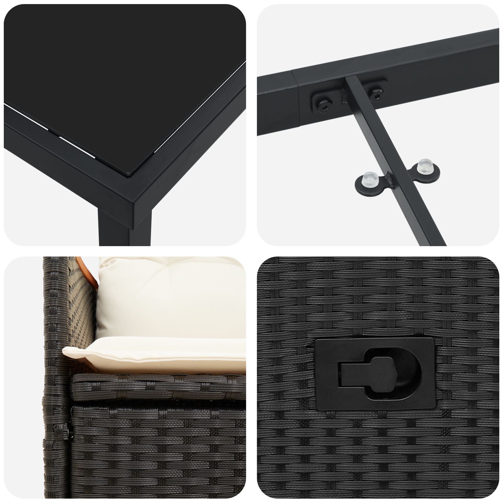 Conjunto de Comedor de Jardín  de 3 Piezas con Cojines de Ratán Poliéster Negro V5241 Vetonek