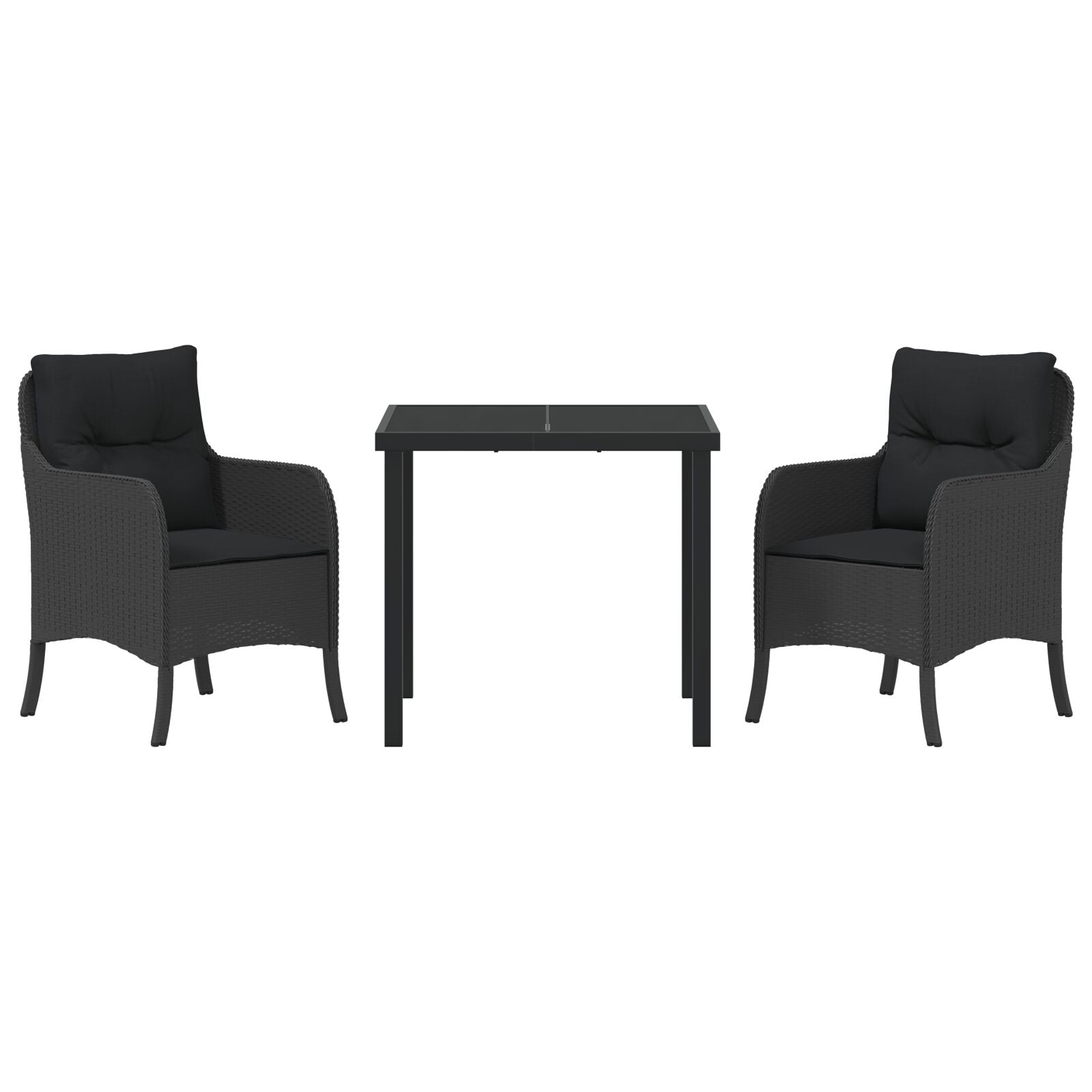 Conjunto de Comedor de Jardín de 3 Piezas con Cojines Negro Poliratán V0689 Vetonek