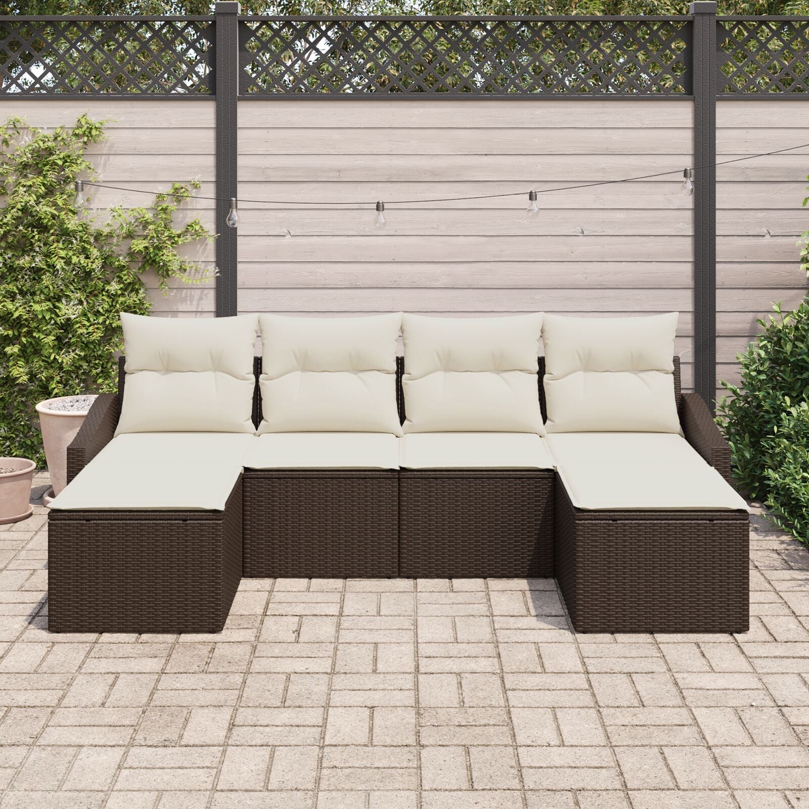 6 Piece Garden Dining Set with Cushions Brown Polyester Rattan V7687 Vetonek