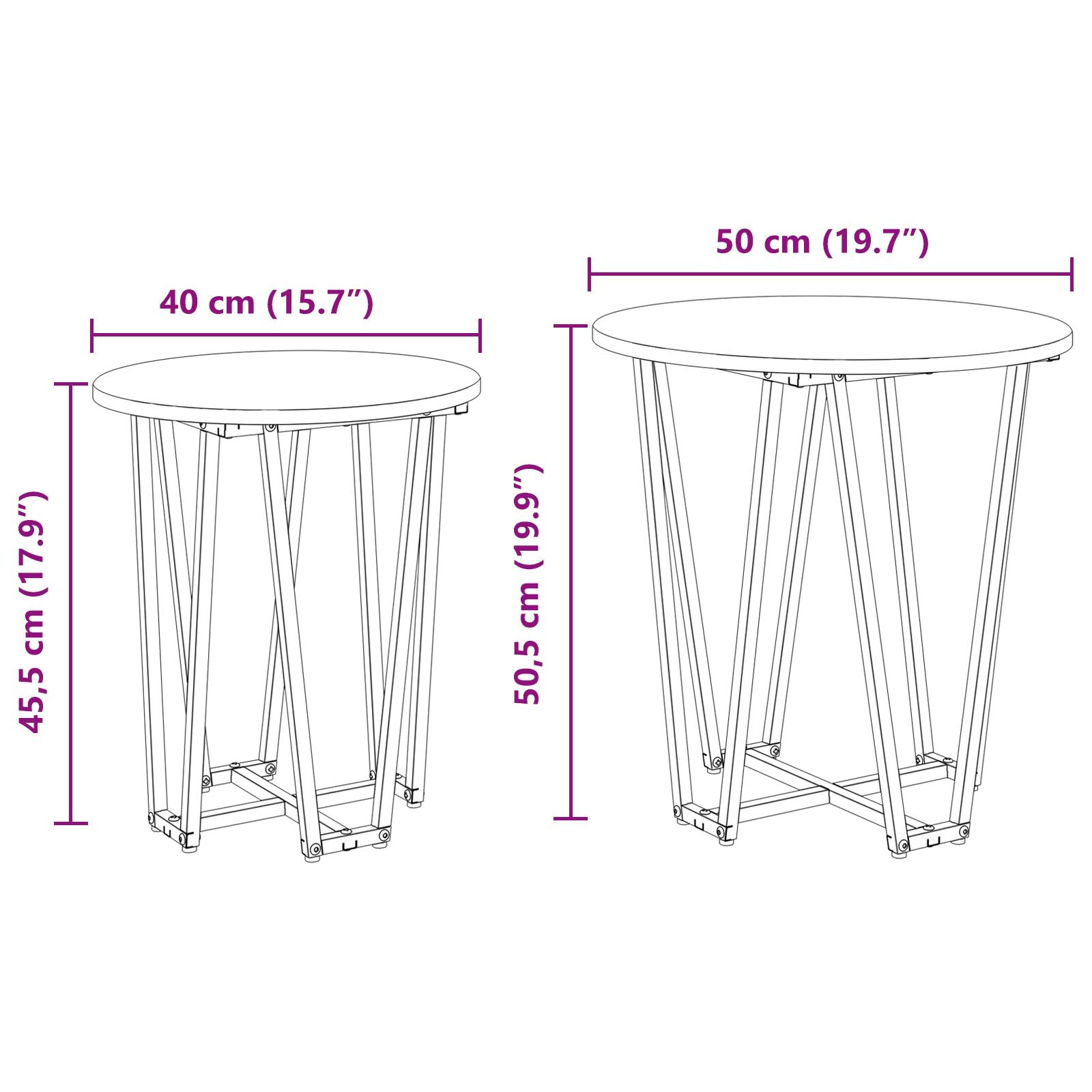 Mesa Lateral de 2 Piezas en Madera de Roble y Metal V4450 Vetonek