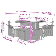 Conjunto de Comedor de Jardín de 5 piezas con cojines Negros de Poliratán y Acacia V4448 Vetonek