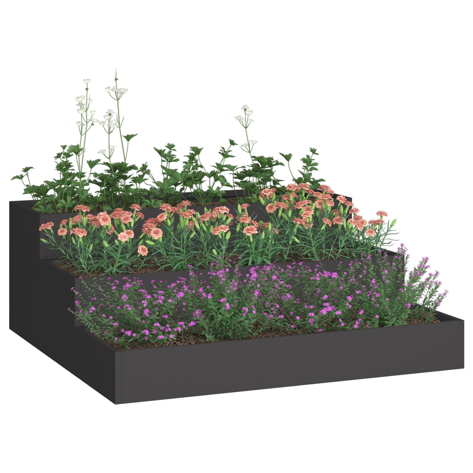 Macetero de jardín de 3 niveles 90x90x35 cm en acero negro V9227 Vetonek